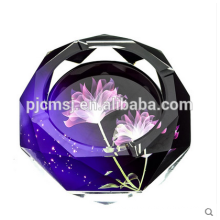 2015 cenicero de cristal de alta calidad de lujo con la imagen púrpura de la flor para el regalo del negocio y la decoración de la habitación